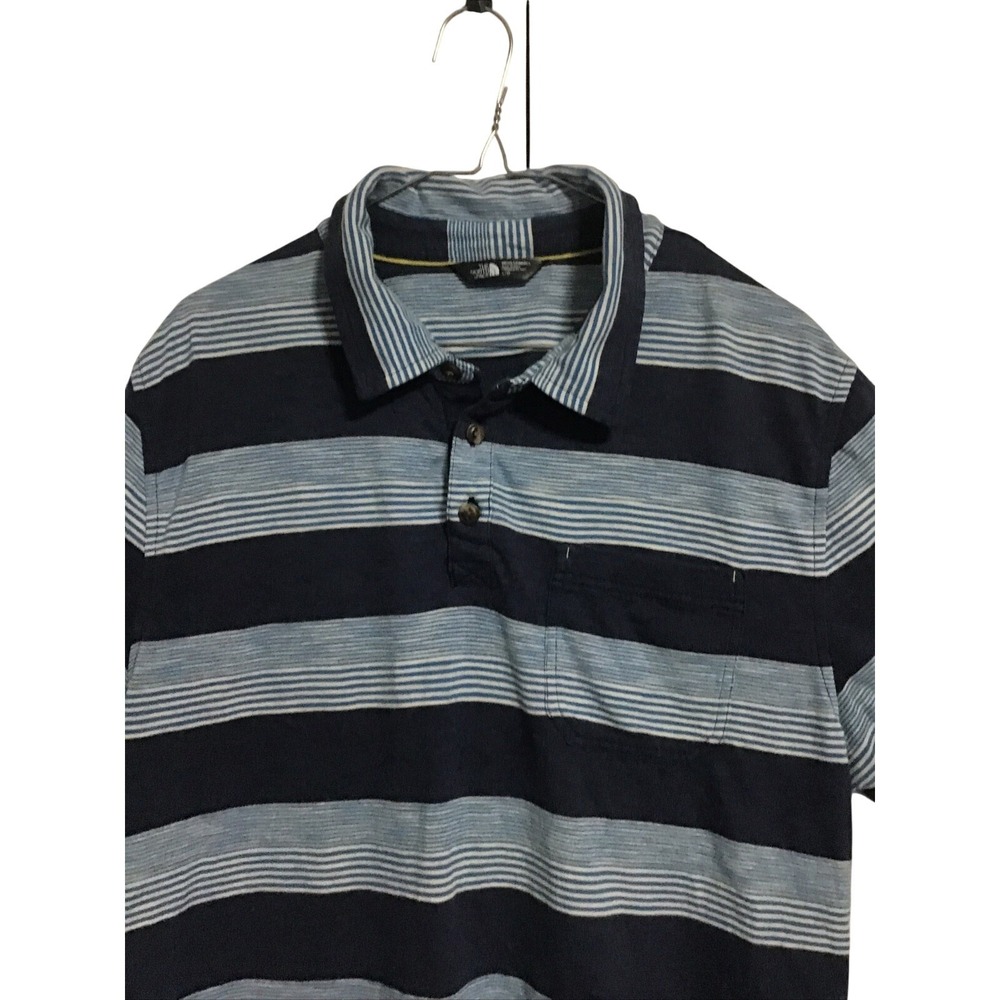 The North Face Polo Shirt Mens Large Blue Striped Short Sleeve Pocket Gorpcore - Picture 4 of 10